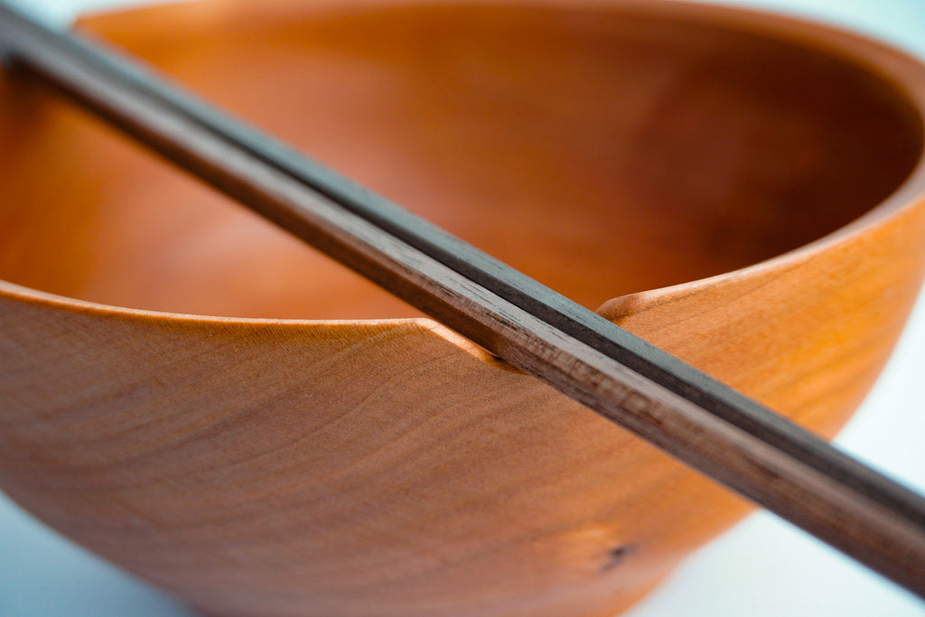 Cherry Wood Bowl With Chopsticks