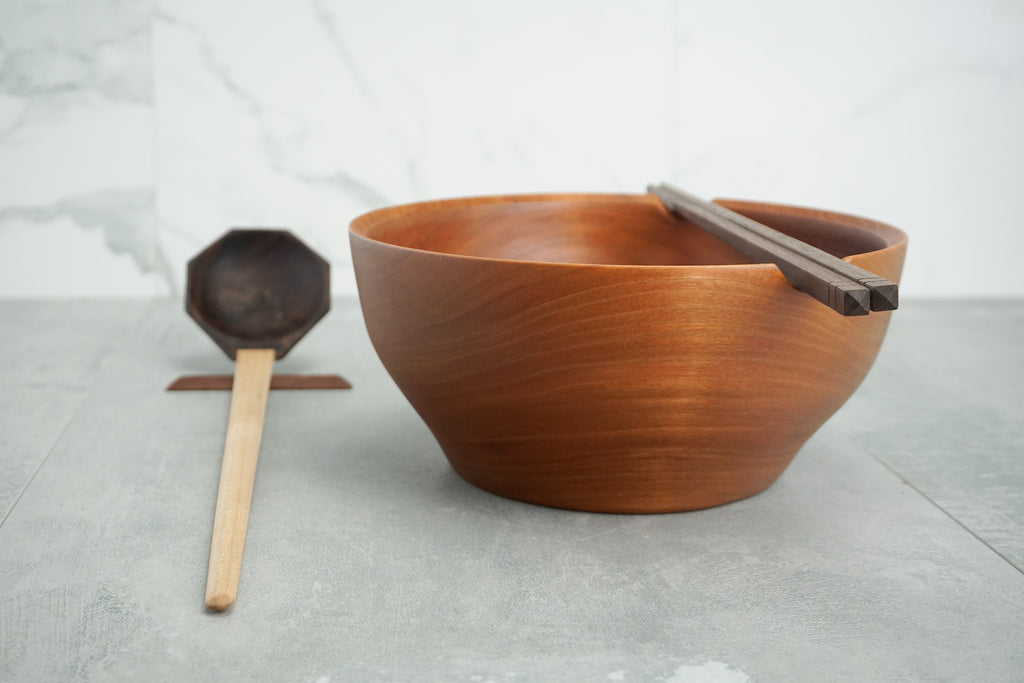 Complete Set: Wood Bowl, Chopsticks, Ramen Spoon