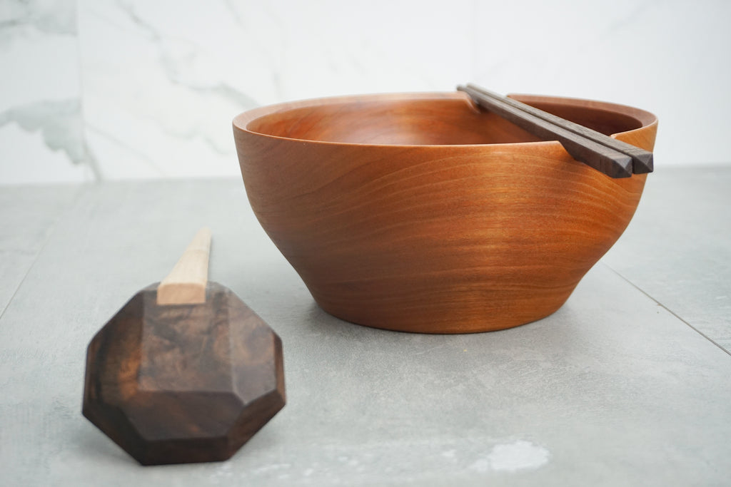 Complete Set: Wood Bowl, Chopsticks, Ramen Spoon