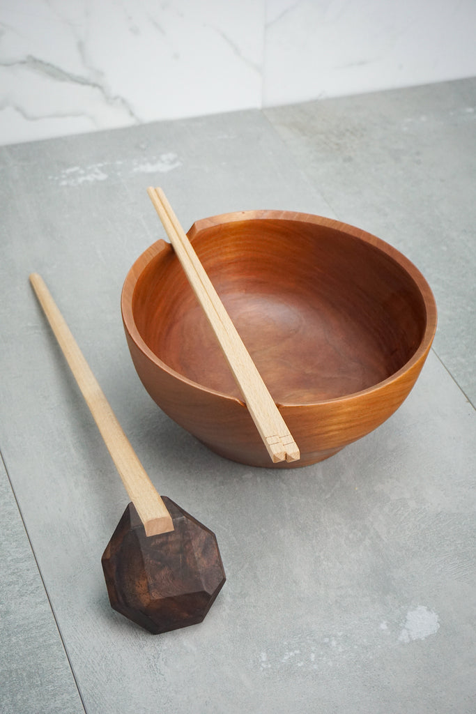 Complete Set: Wood Bowl, Chopsticks, Ramen Spoon