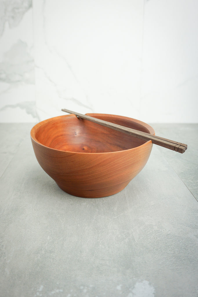 Cherry Wood Bowl With Chopsticks