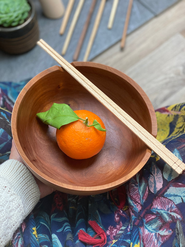 Cherry Wood Bowl With Chopsticks