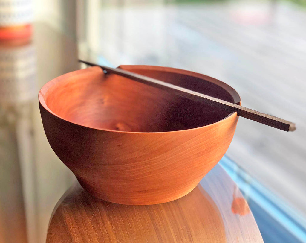 Cherry Wood Bowl With Chopsticks